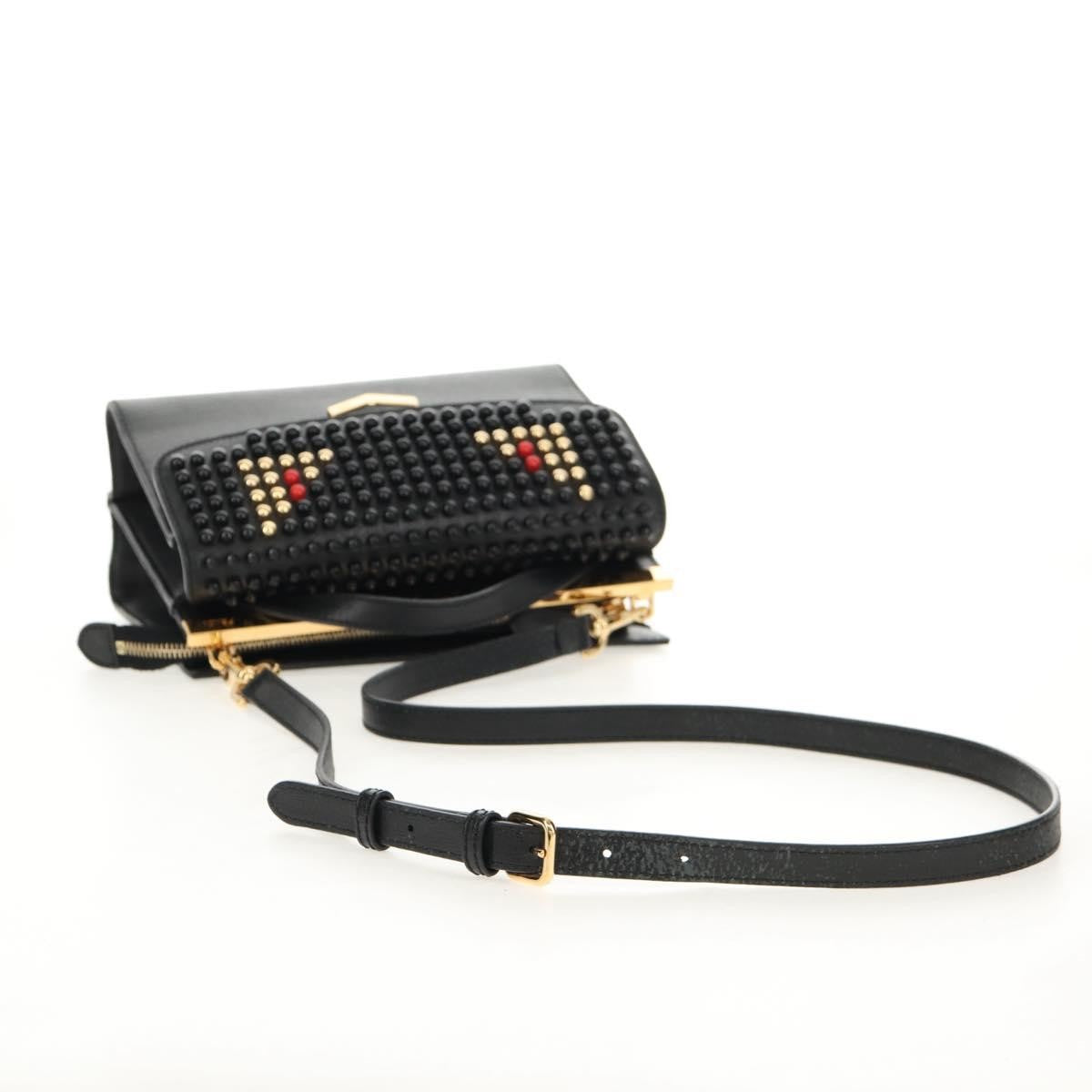 Fendi Demi Jour Monster Satchel Studded Leather, BLACK, LEATHER, Handbag