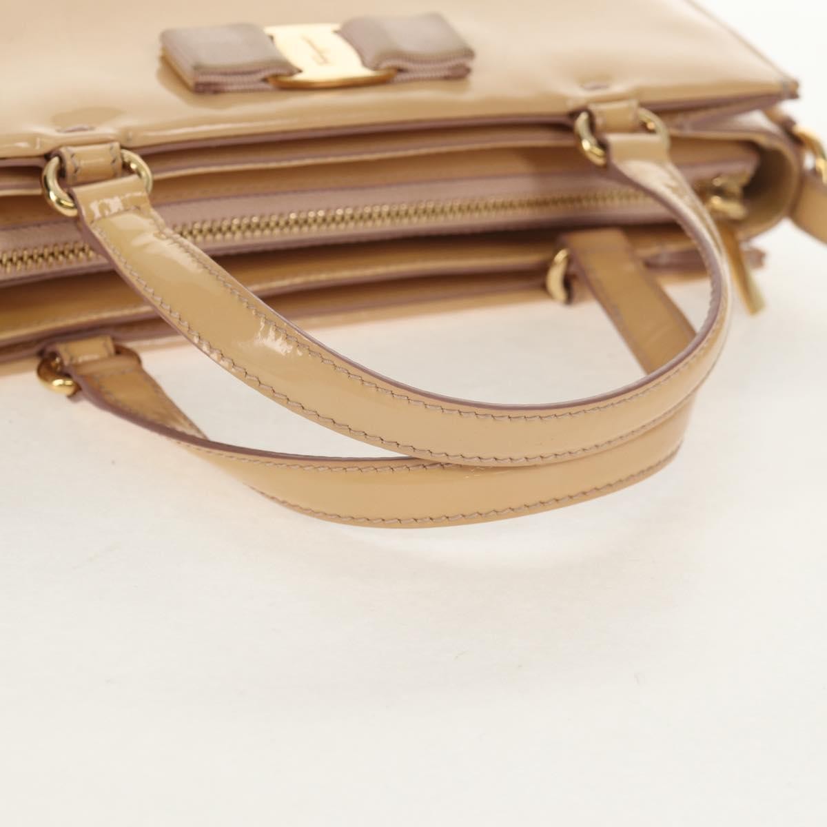 Salvatore Ferragamo Convertible Vara Bow Tote Patent Leather, BEIGE, PATENT_LEATHER, Tote bag