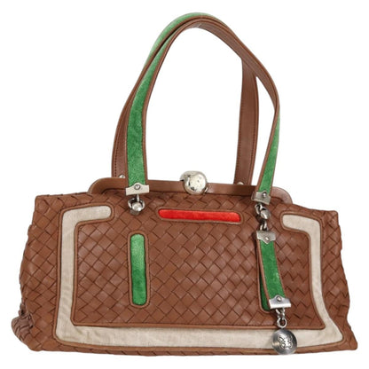 Bottega Veneta Intrecciato Leather, BROWN, LEATHER, Handbag