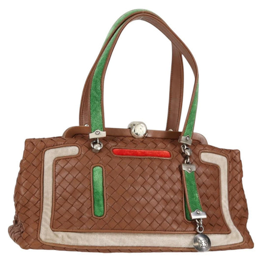 Bottega Veneta Intrecciato Leather, BROWN, LEATHER, Handbag