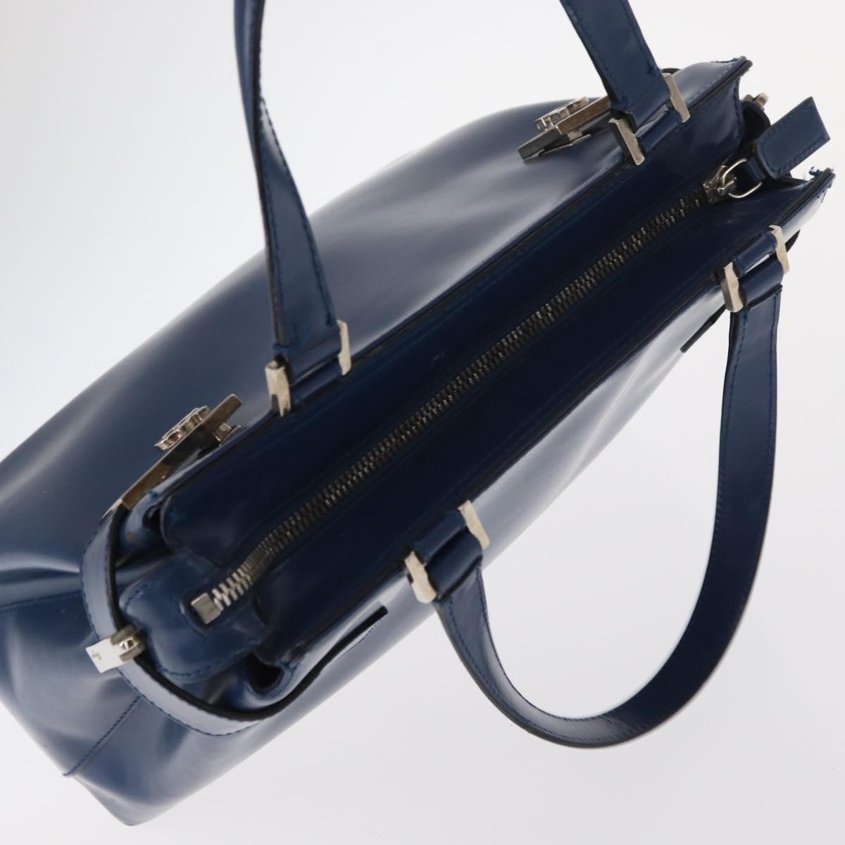 Salvatore Ferragamo Double Gancini Side Buckle Tote Leather, BLUE, LEATHER, Handbag
