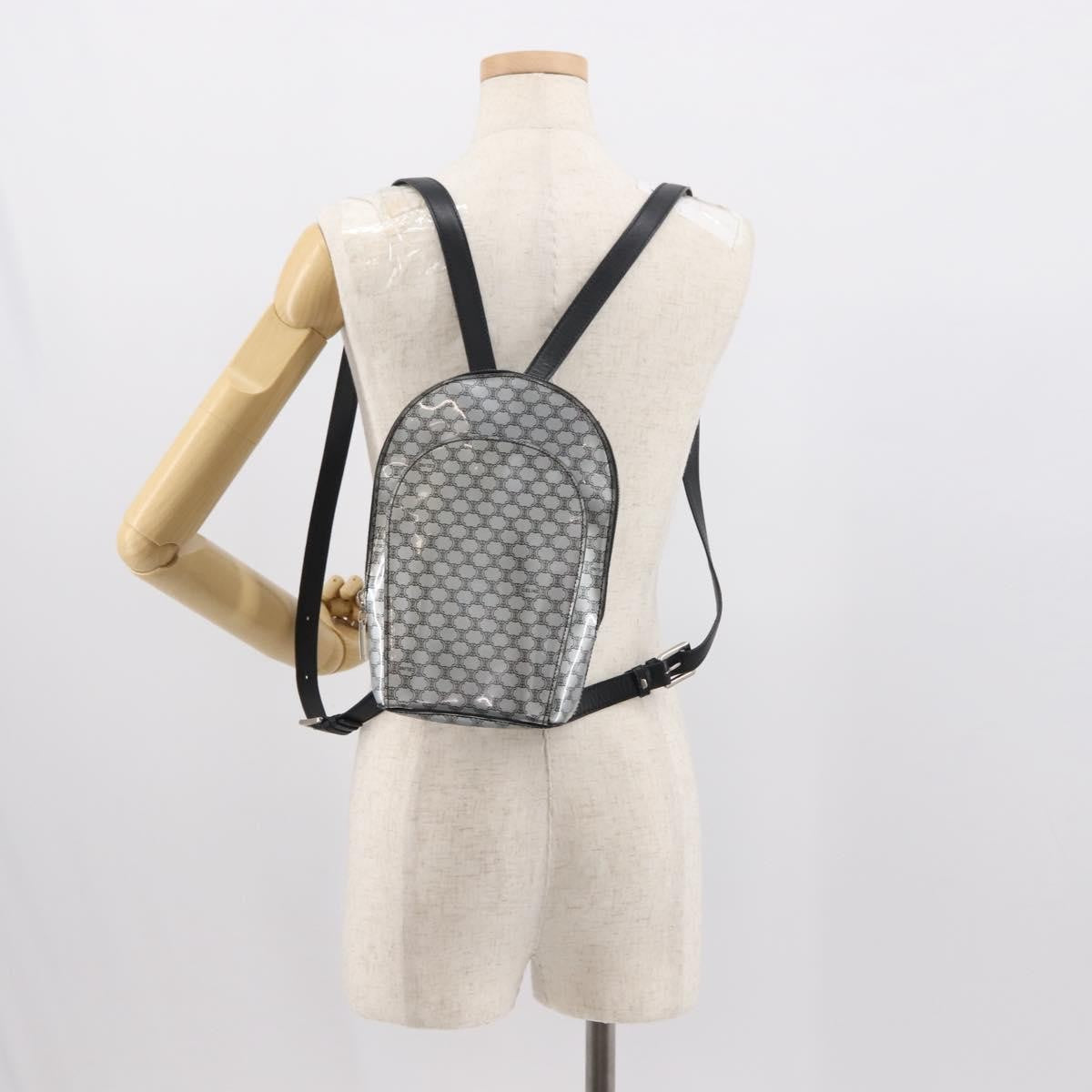 Celine Vintage Macadam Backpack Canvas and Leather, SILVER, PVC, Backpack