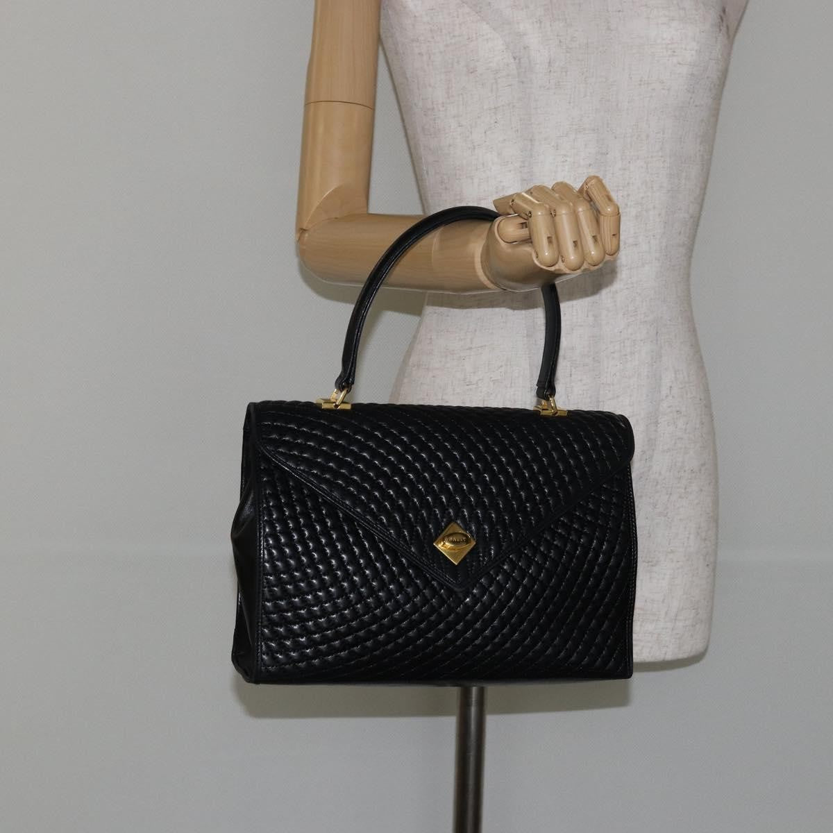 Bally Vintage Flap Handbag Quilted Leather, BLACK, LEATHER, Handbag