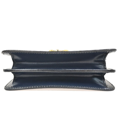 Celine Gancini Handbag Leather, NAVY, LEATHER, Handbag