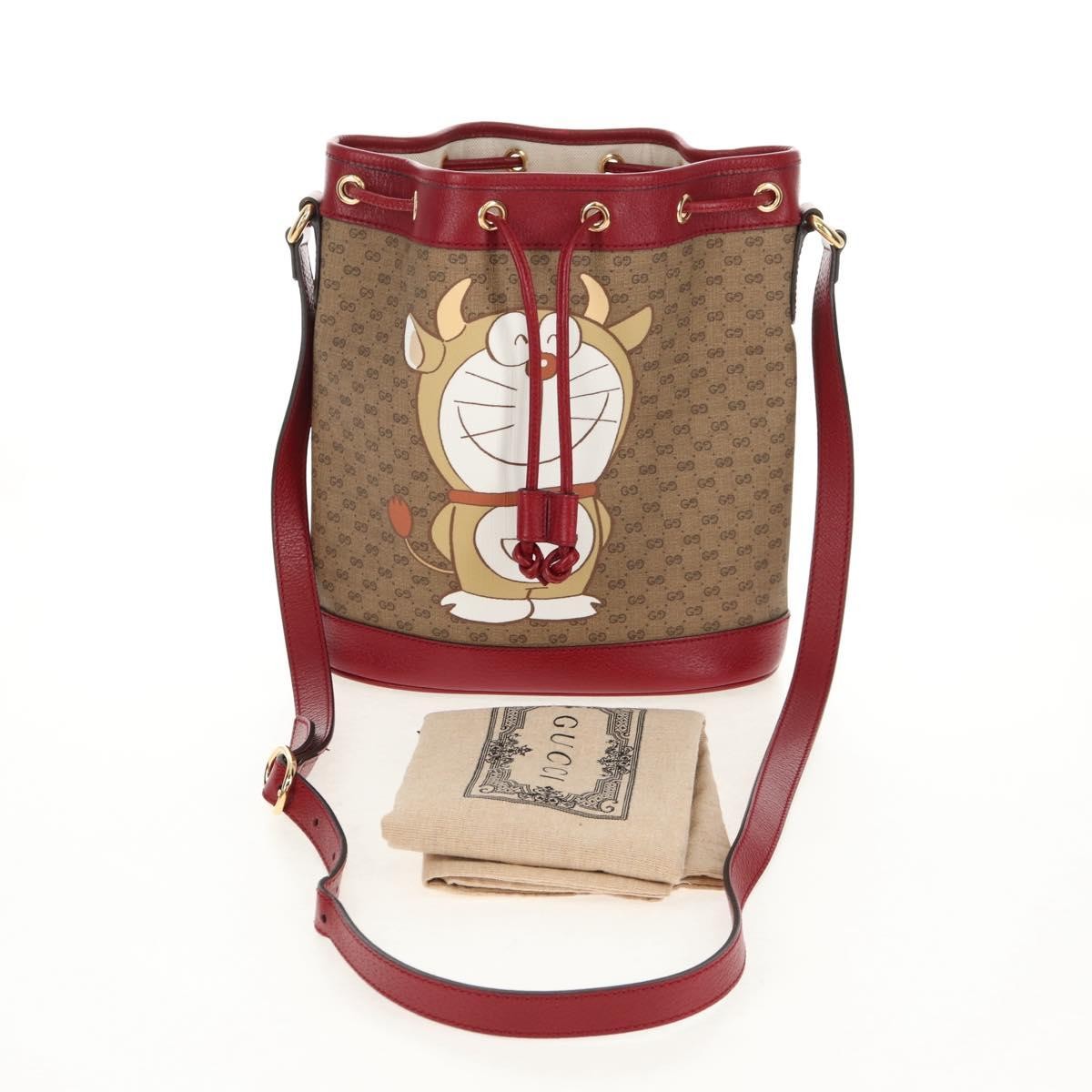 Gucci Doraemon Bucket Bag Printed Mini GG Coated Canvas, BEIGE, PVC, Shoulder bag