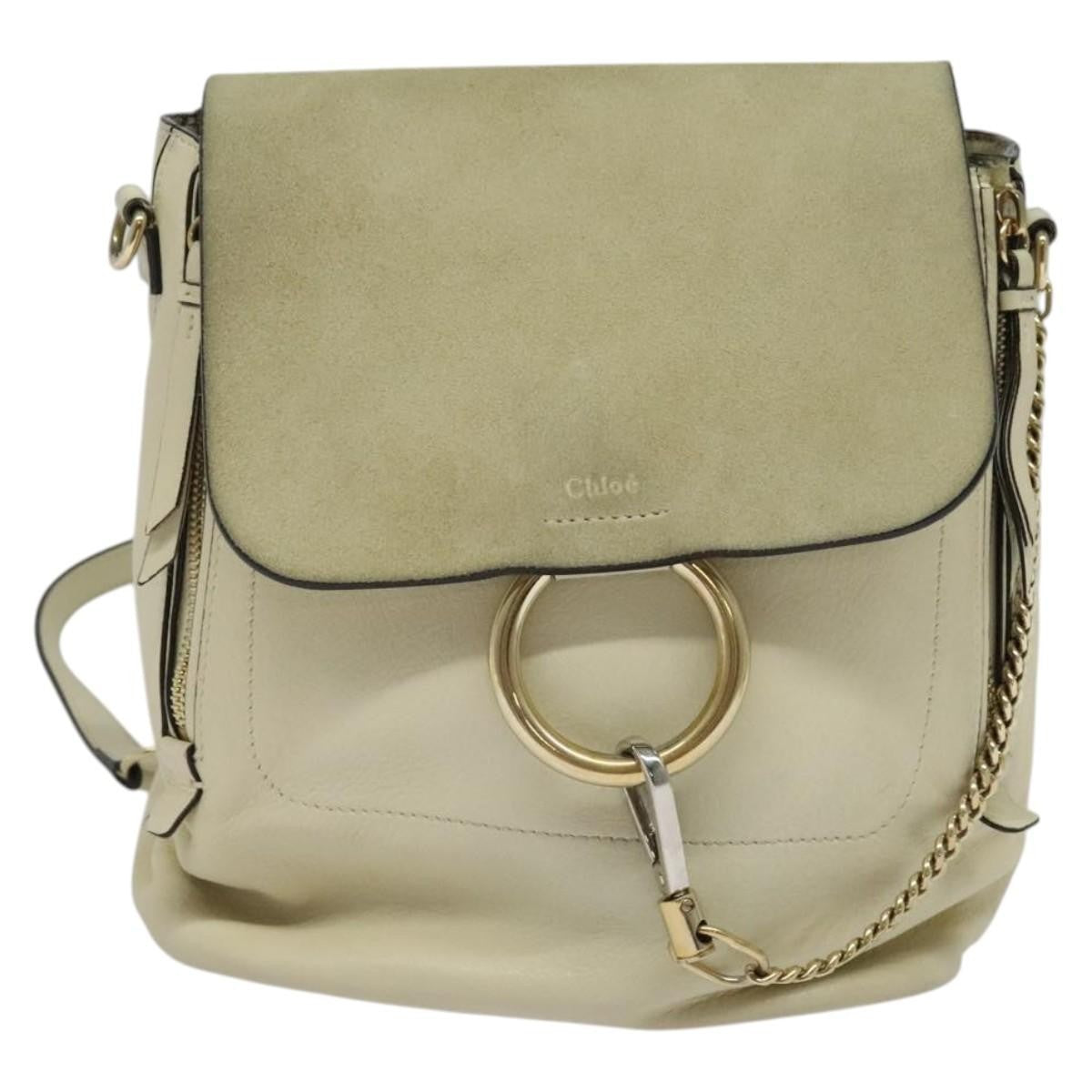Chloe Faye Backpack Leather and Suede, BEIGE, SUEDE, Backpack