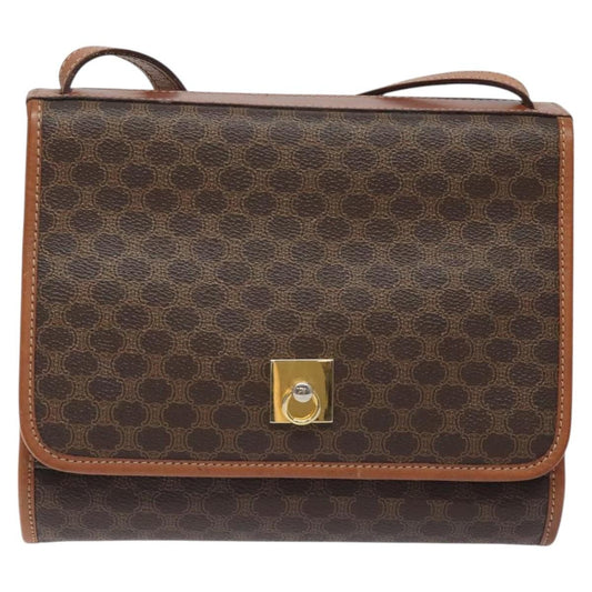 Celine Vintage Macadam Shoulder Bag Canvas and Leather, Brown, Canvas, Shoulder Bag