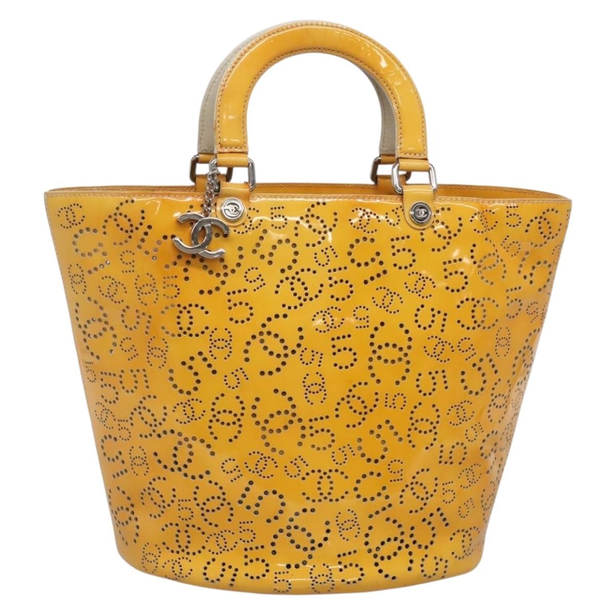 Chanel CC No.5 Shopping Tote Perforated Patent, YELLOW, PATENT_LEATHER, Tote bag