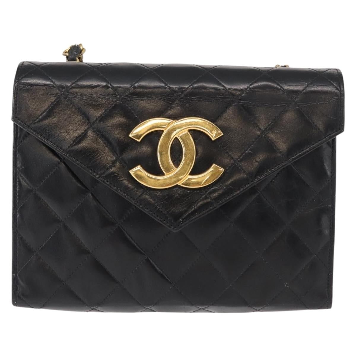 Chanel Vintage Envelope Flap Shoulder Bag Quilted Lambskin, BLACK, LEATHER, Shoulder bag
