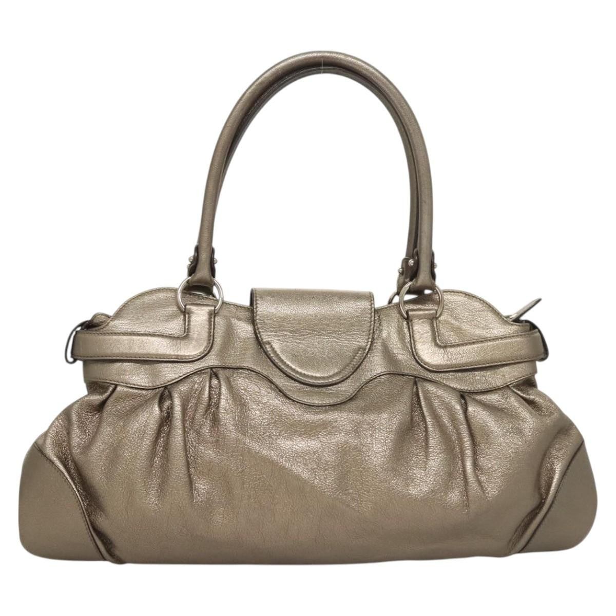 Salvatore Ferragamo Marisa Satchel Leather, GOLD, LEATHER, Handbag