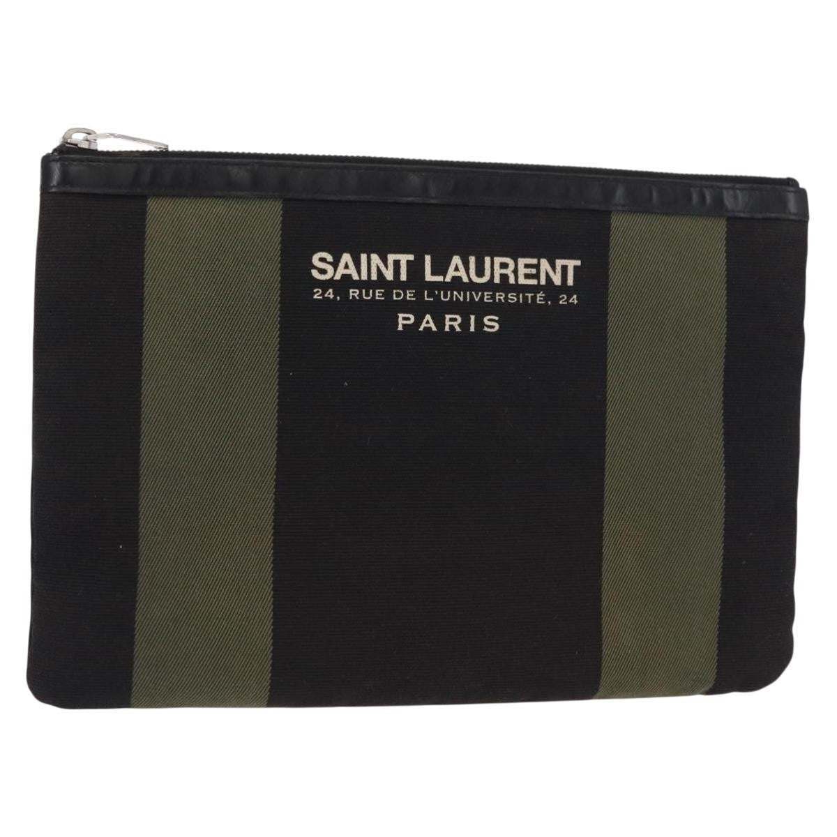 Saint Laurent Beach Zip Pouch Canvas, KHAKI, CANVAS, Clutche & pouche