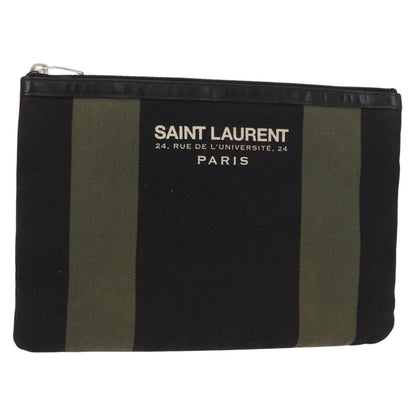Saint Laurent Beach Zip Pouch Canvas, KHAKI, CANVAS, Clutche & pouche