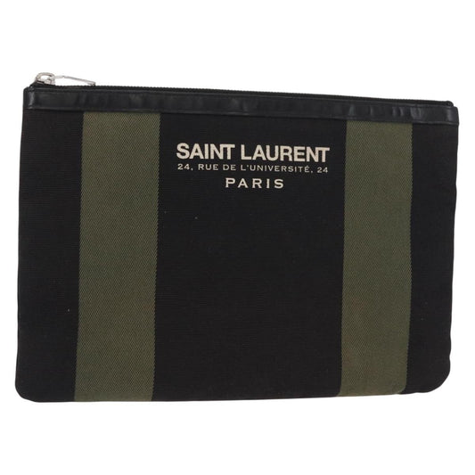 Saint Laurent Beach Zip Pouch Canvas, KHAKI, CANVAS, Clutche & pouche