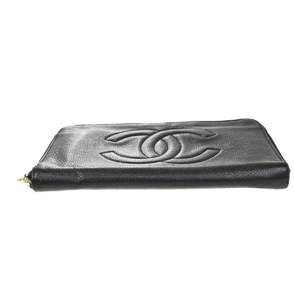 Chanel CC Zip Around Wallet Leather, BLACK, LEATHER, Wallets