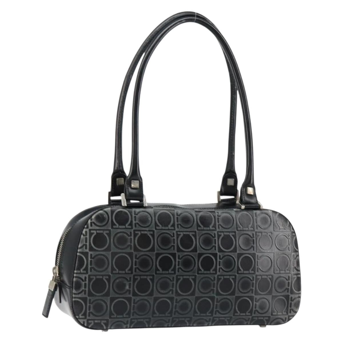 Salvatore Ferragamo Gancini handbag Leather, BLACK, LEATHER, Handbag