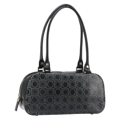 Salvatore Ferragamo Gancini handbag Leather, BLACK, LEATHER, Handbag
