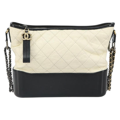 Chanel Bicolor Gabrielle Hobo Quilted Aged Calfskin, WHITE, LEATHER, Shoulder bag
