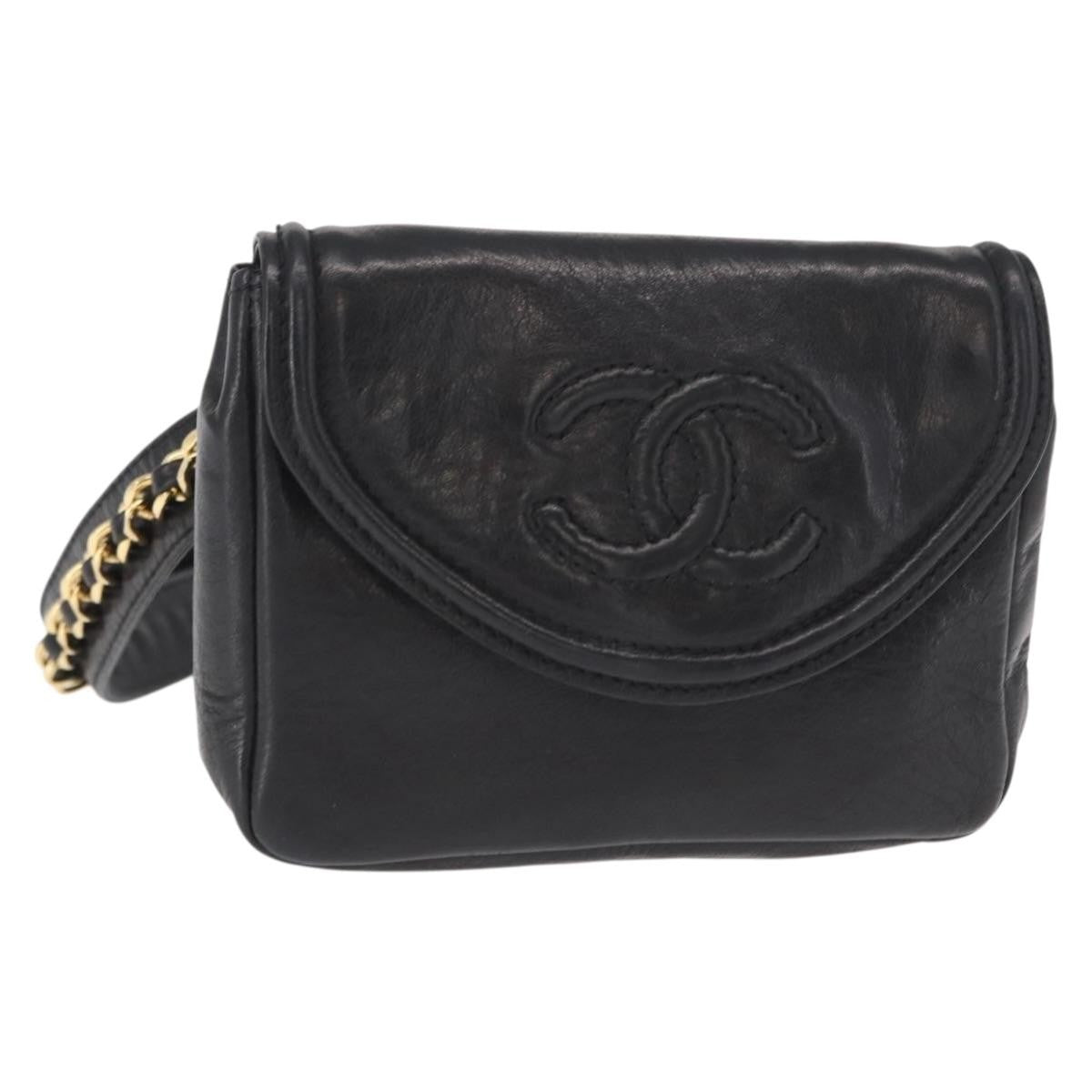 Chanel Chain Envelope Belt Bag Quilted Calfskin, BLACK, LEATHER, Clutche & pouche