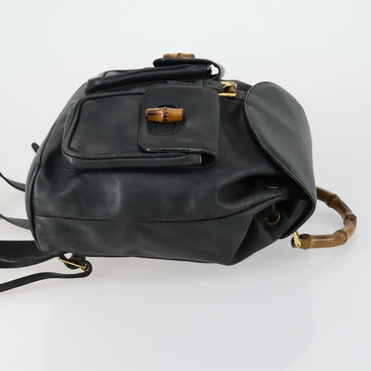 Gucci Vintage Bamboo Backpack Leather, BLACK, LEATHER, Backpack