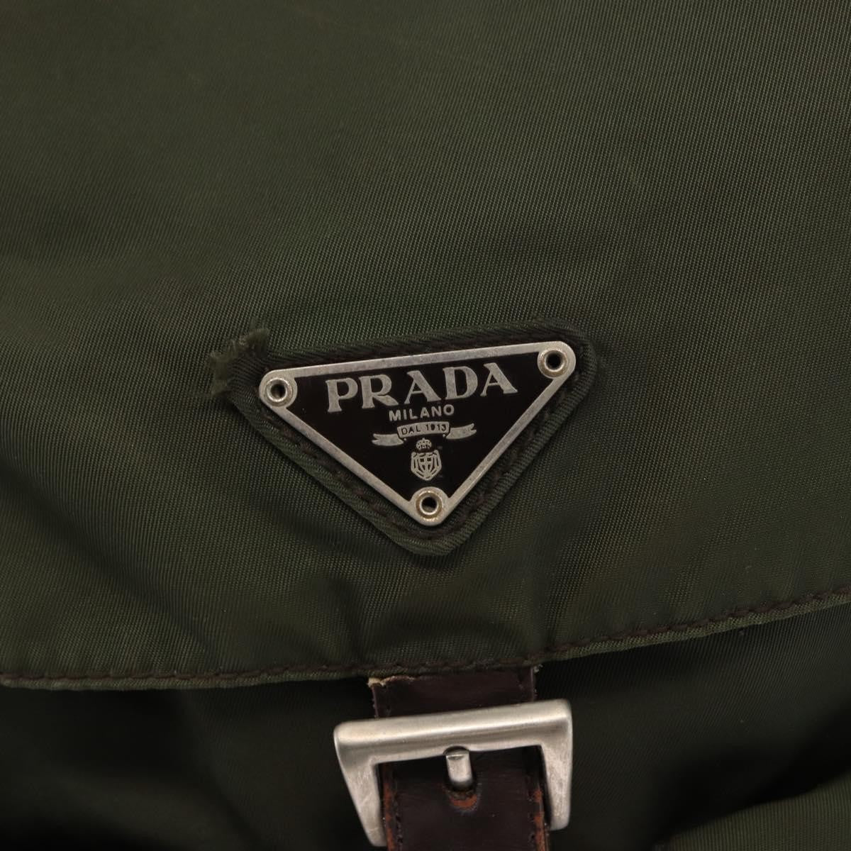 Prada Vela Double Front Pocket Backpack Tessuto with Saffiano Leather, KHAKI, NYLON, Backpack