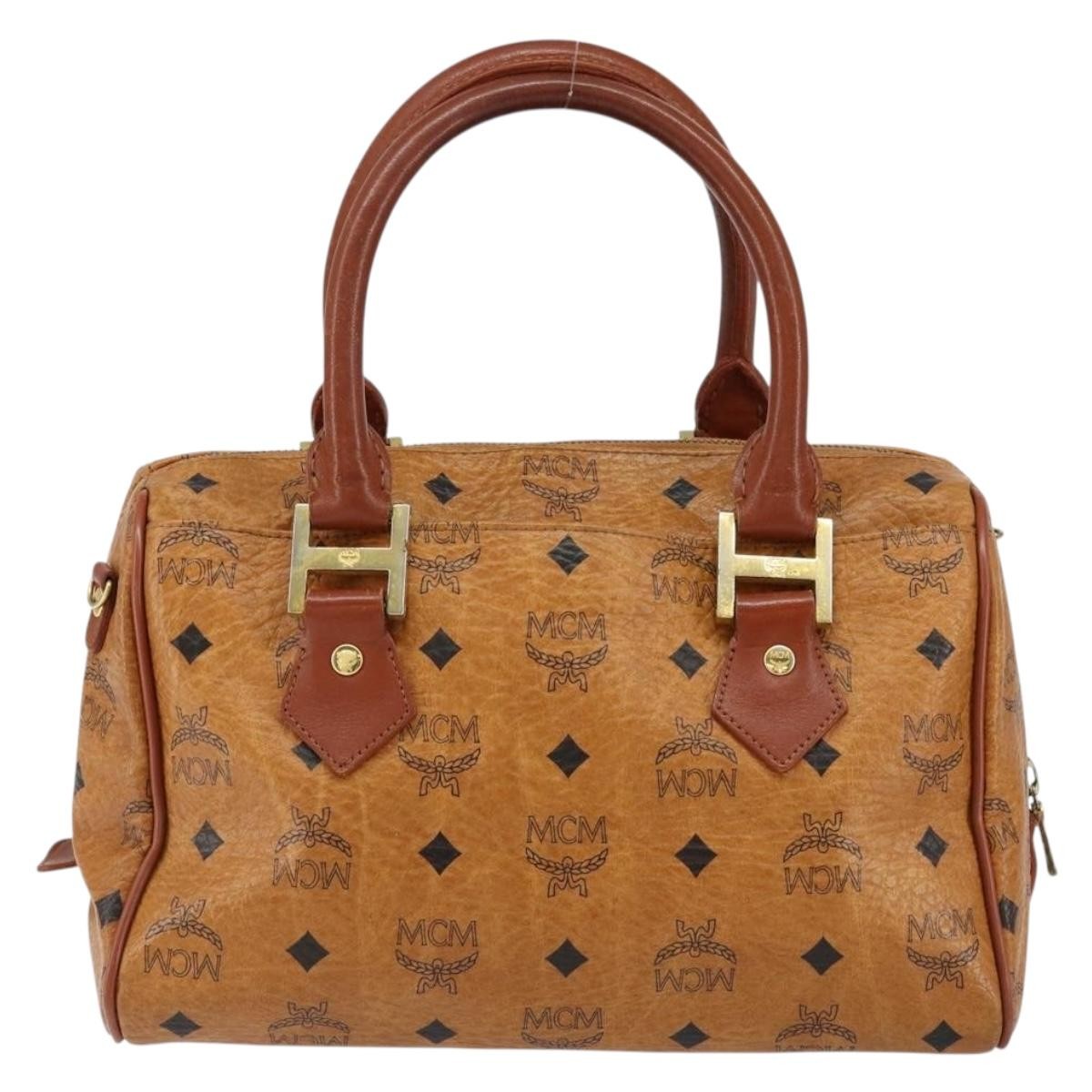 MCM Visetos logogramme Handbag Canvas and Leather, BROWN, CANVAS, Handbag