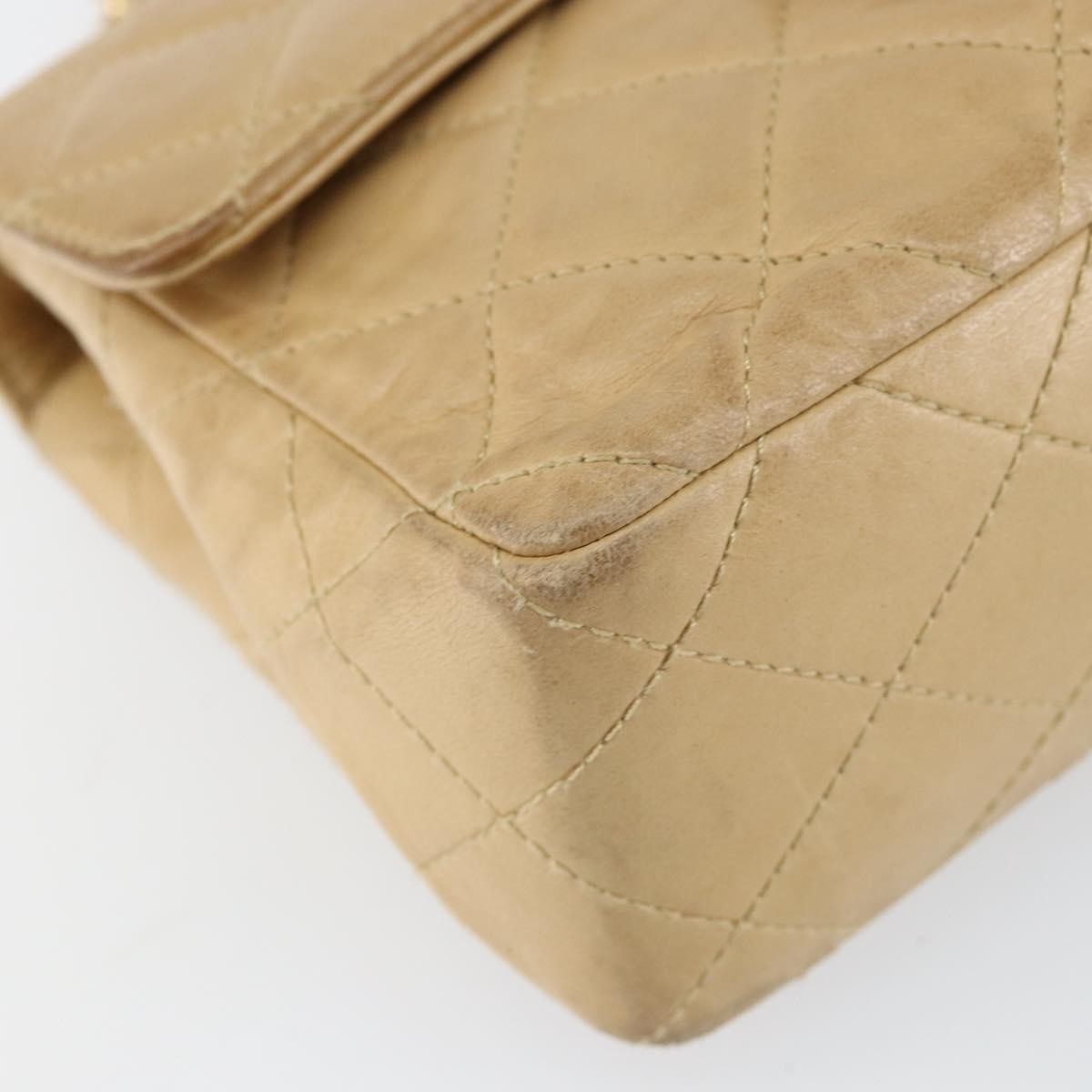 Chanel Vintage Square Classic Single Flap Bag Quilted Lambskin, BEIGE, LEATHER, Shoulder bag
