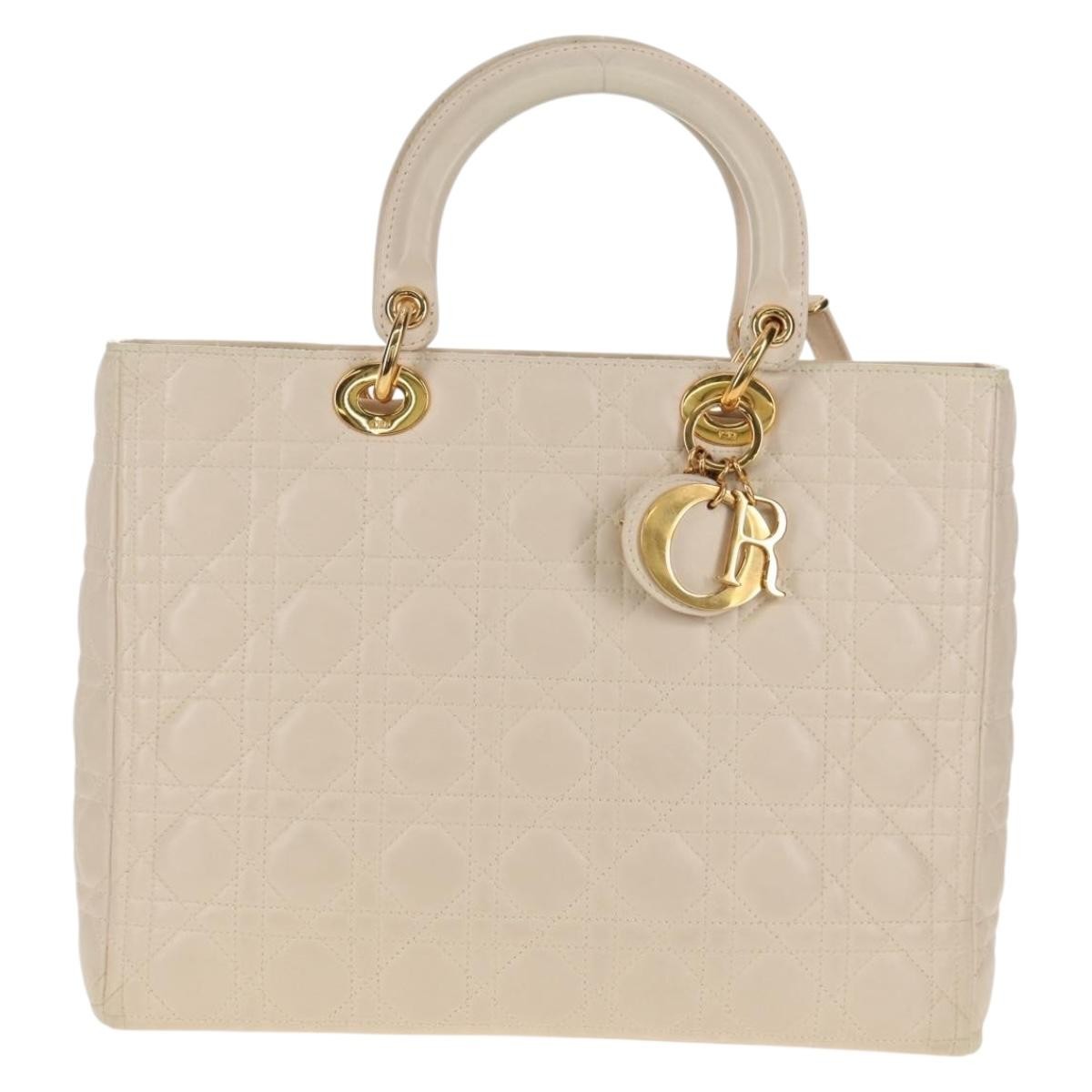 Christian Dior Vintage Lady Dior Bag Cannage, WHITE, LEATHER, Handbag