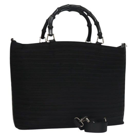 Gucci Vintage Bamboo Handle Bag Nylon, Black, Nylon, Tote Bag