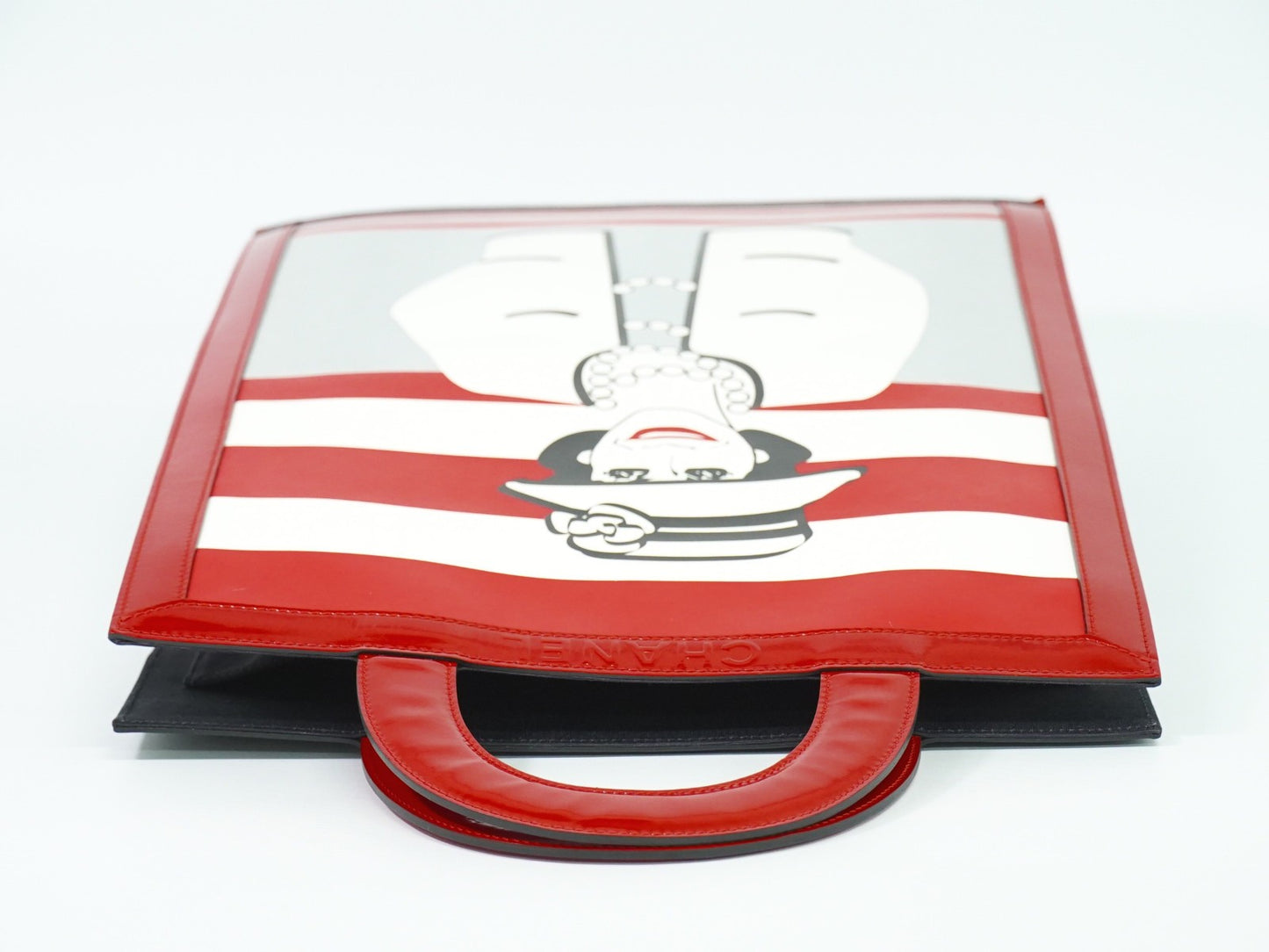 Chanel Vintage Portrait Tote Printed Leather and Quilted Patent, BLACK, PATENT_LEATHER, Tote bag