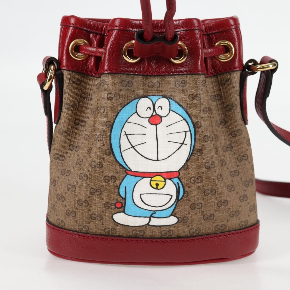 Gucci Doraemon Bucket Bag Printed Mini GG Coated Canvas, BEIGE, PVC, Handbag