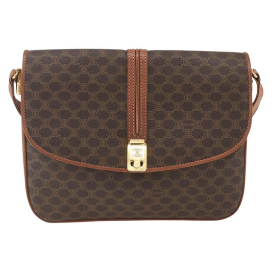 Celine Vintage Macadam Shoulder Bag Canvas and Leather, BROWN, CANVAS, Shoulder bag