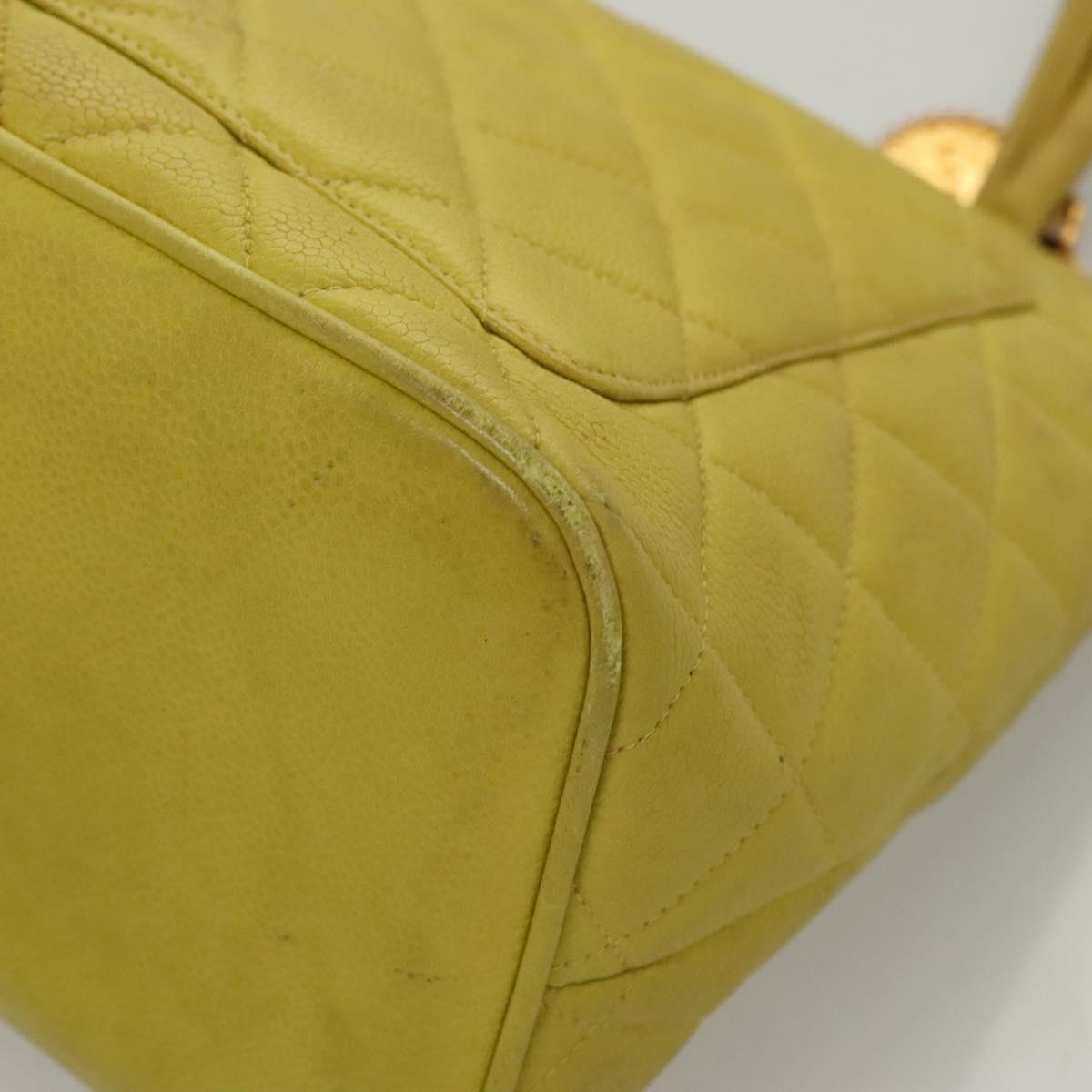 Chanel Medallion Tote Quilted Caviar, YELLOW, LEATHER, Tote bag