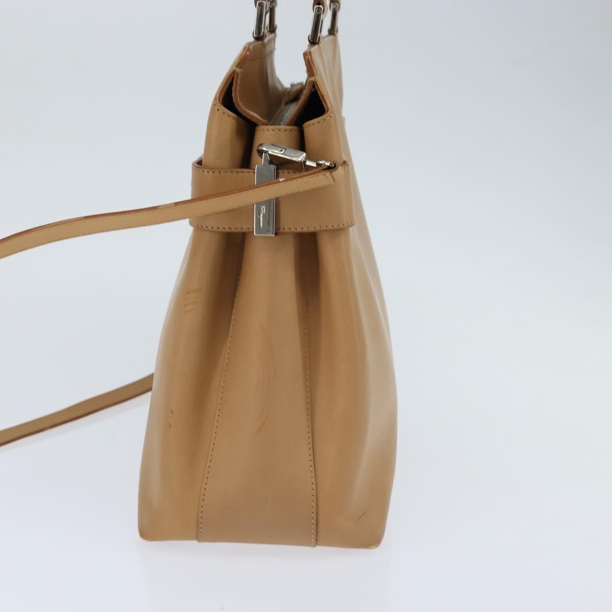 Salvatore Ferragamo Gancini Tote Leather, BEIGE, LEATHER, Tote bag