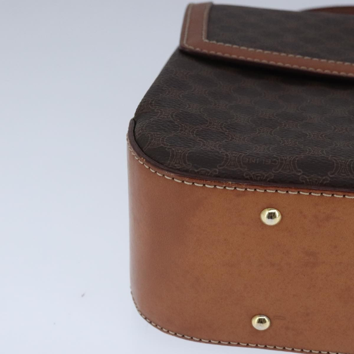 Celine Vintage Convertible Top Handle Bag Macadam Coated Canvas, Brown, Canvas, Handbag