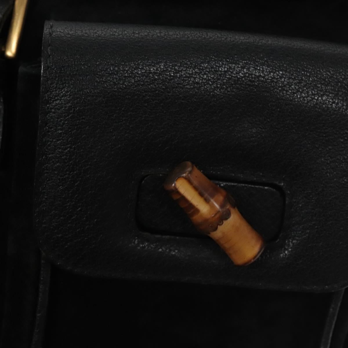 Gucci Vintage Bamboo Backpack Leather, BLACK, SUEDE, Backpack