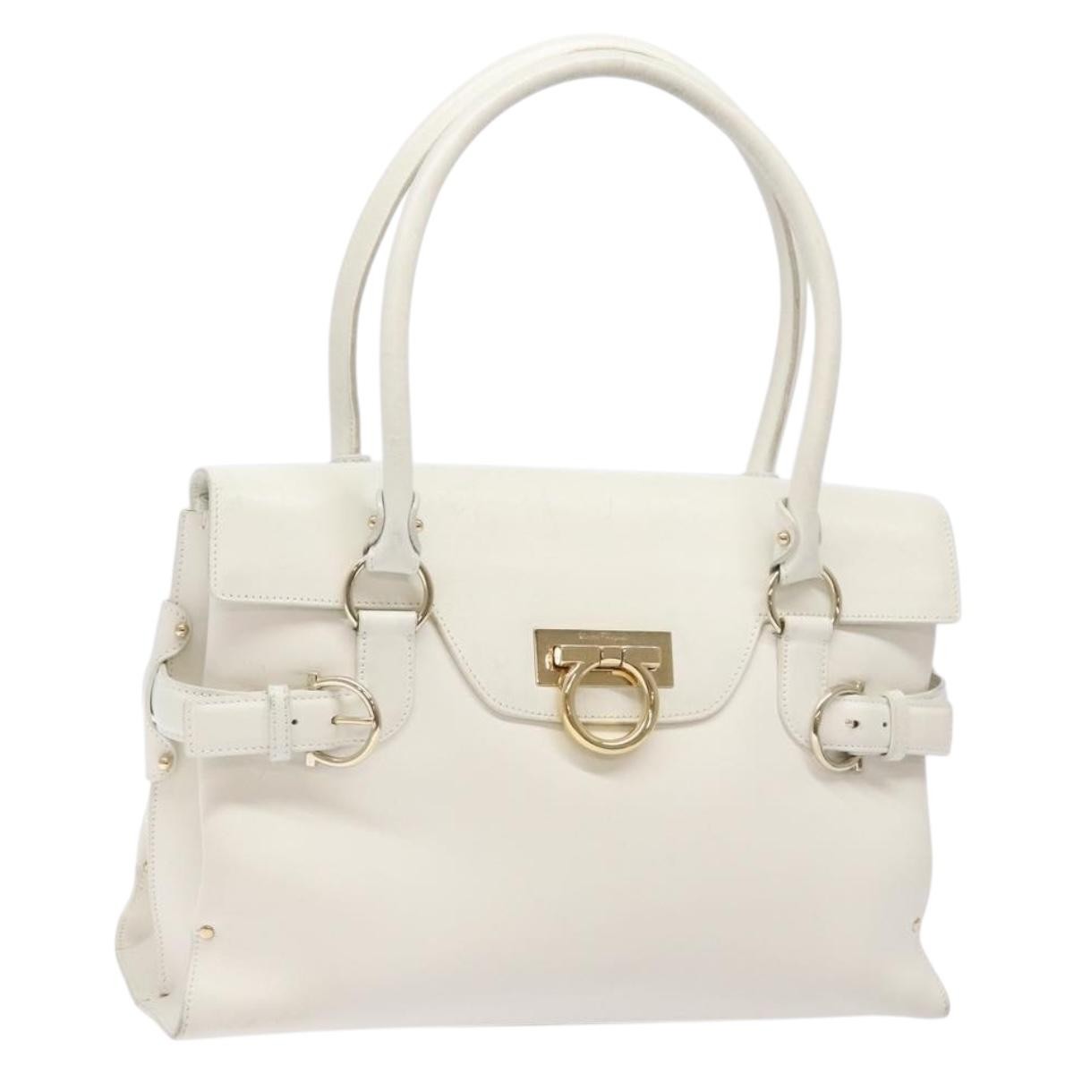 Salvatore Ferragamo Virna Satchel Leather, WHITE, LEATHER, Handbag