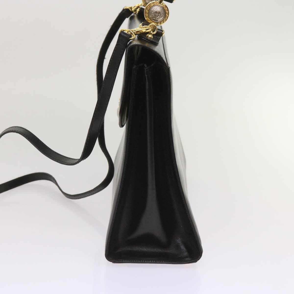 Versace Vintage Convertible Medusa Top Handle Bag Leather, BLACK, LEATHER, Handbag