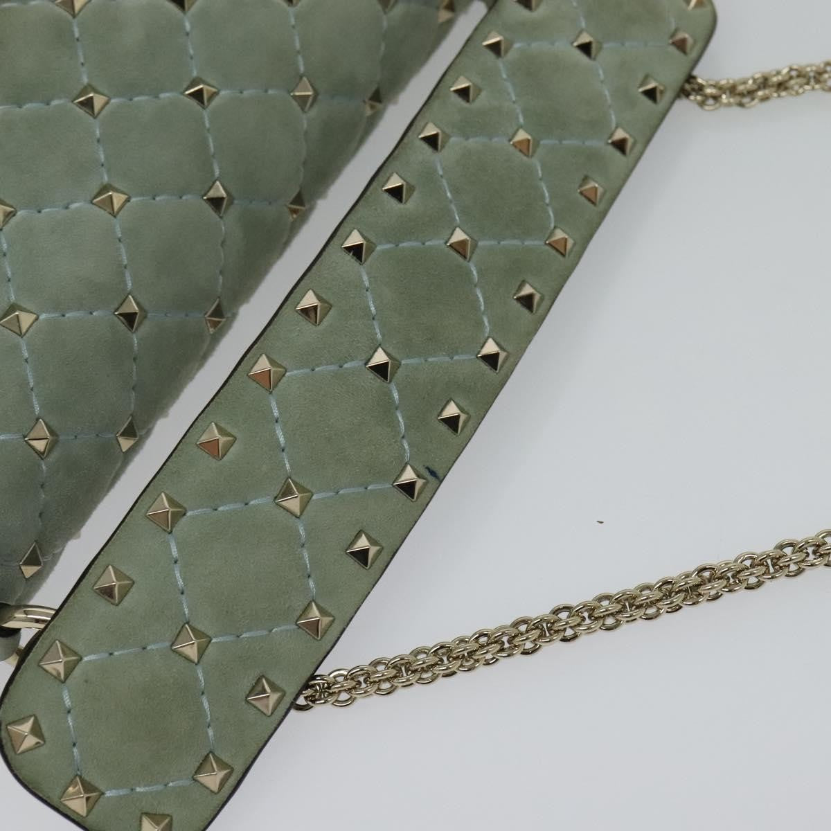 Valentino Garavani Rockstud Spike Flap Bag Quilted Suede, BLUE, SUEDE, Shoulder bag