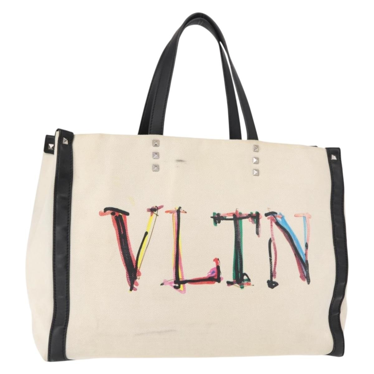 Valentino Garavani Grande Plage VLTN Tote Printed PVC with Leather, WHITE, CANVAS, Tote bag