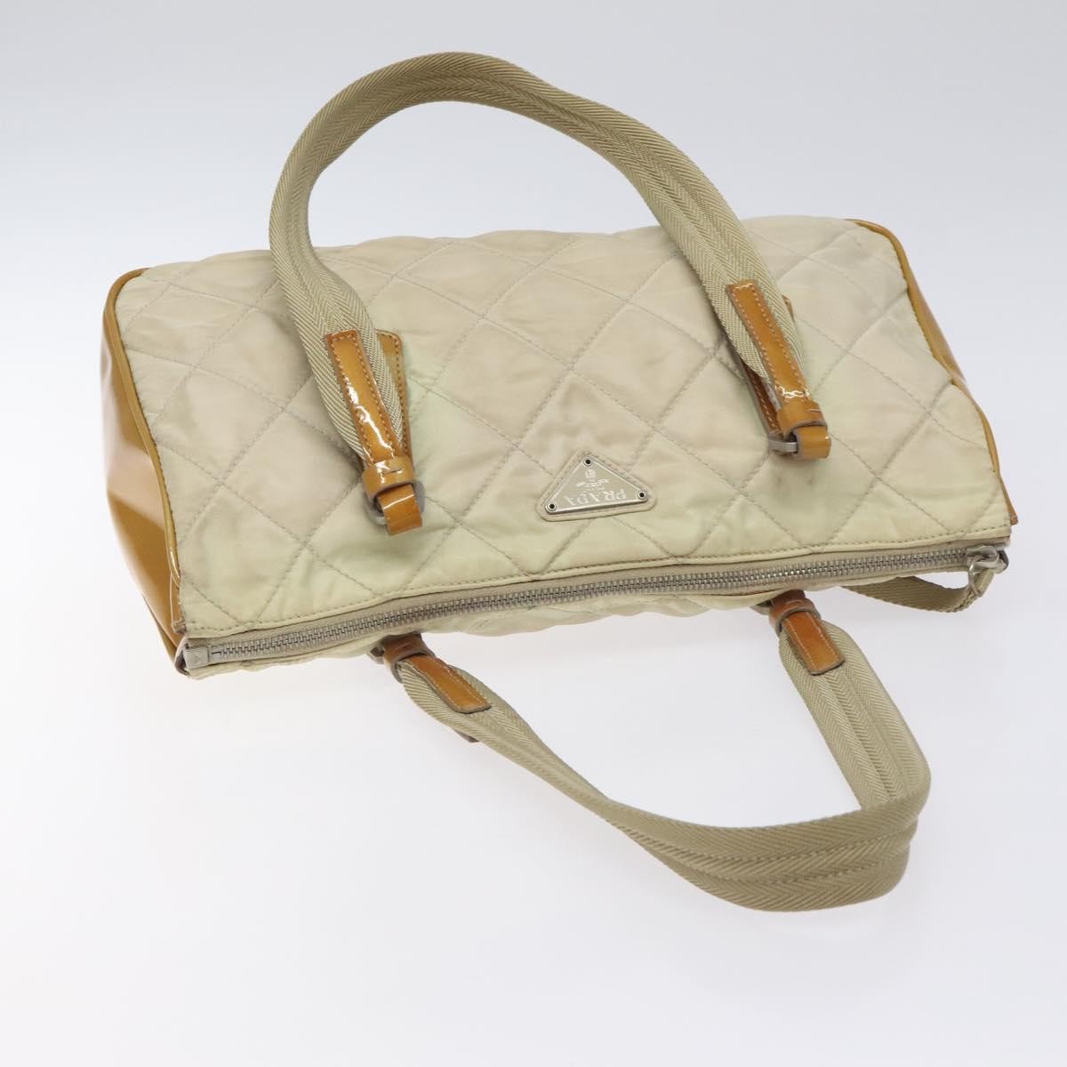 Prada Vintage Shoulder Bag Nylon and Patent Leather, BEIGE, NYLON, Shoulder bag