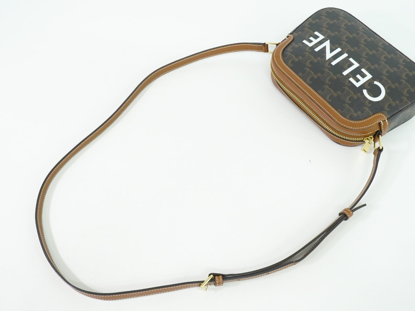 Celine Logo Camera Bag Triomphe Coated Canvas, BROWN, CLOTH, Shoulder bag