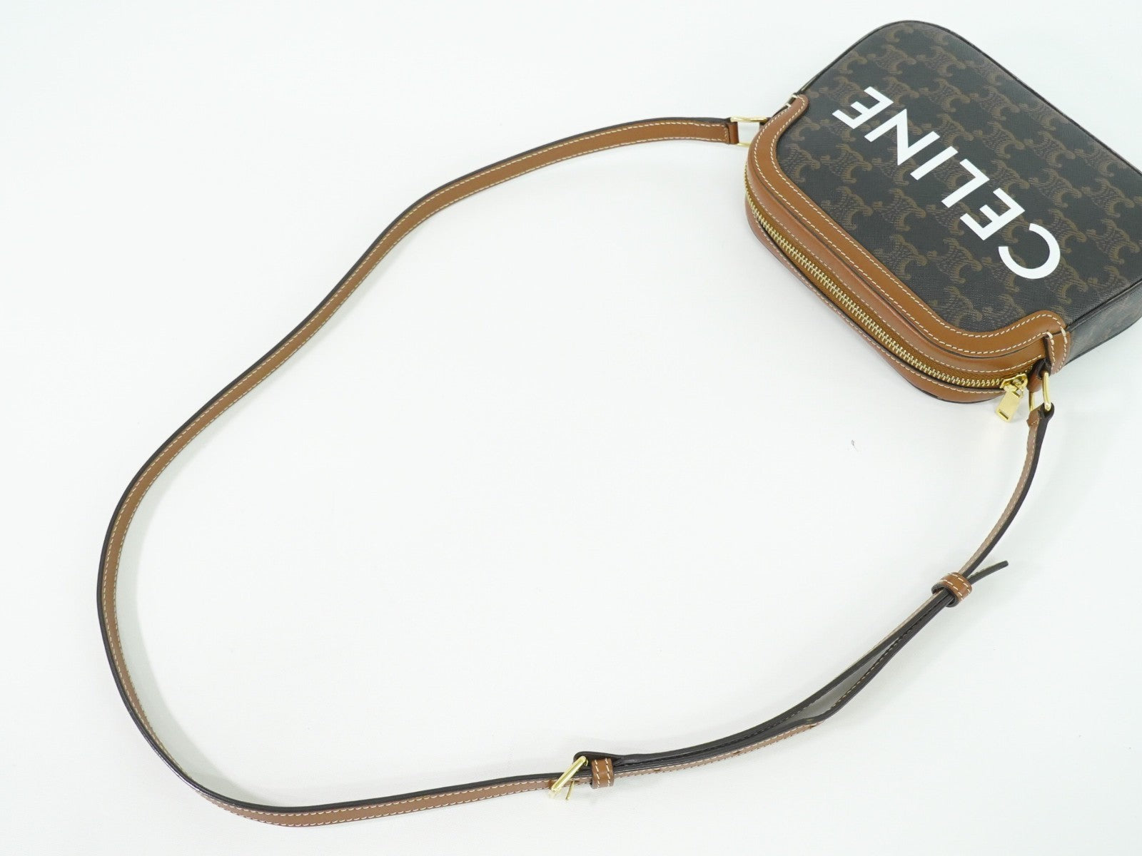 Celine Logo Camera Bag Triomphe Coated Canvas, BROWN, CLOTH, Shoulder bag