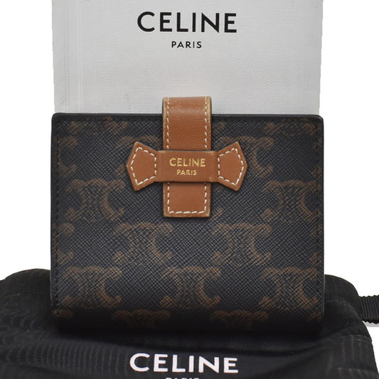 Celine Strap wallet Triomphe coated canvas, BROWN, CANVAS, Wallets