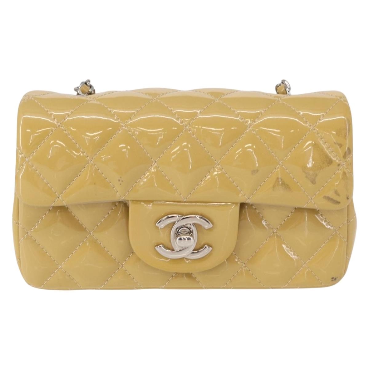 Chanel Vintage Classic Single Flap Bag Quilted Patent, YELLOW, PATENT_LEATHER, Shoulder bag