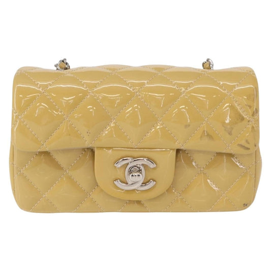 Chanel Vintage Classic Single Flap Bag Quilted Patent, YELLOW, PATENT_LEATHER, Shoulder bag