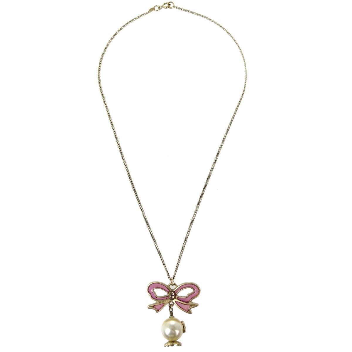 Chanel CC Bow Necklace Gold-plated with Artificial pearl, GOLD, GOLD_PLATED, Necklace