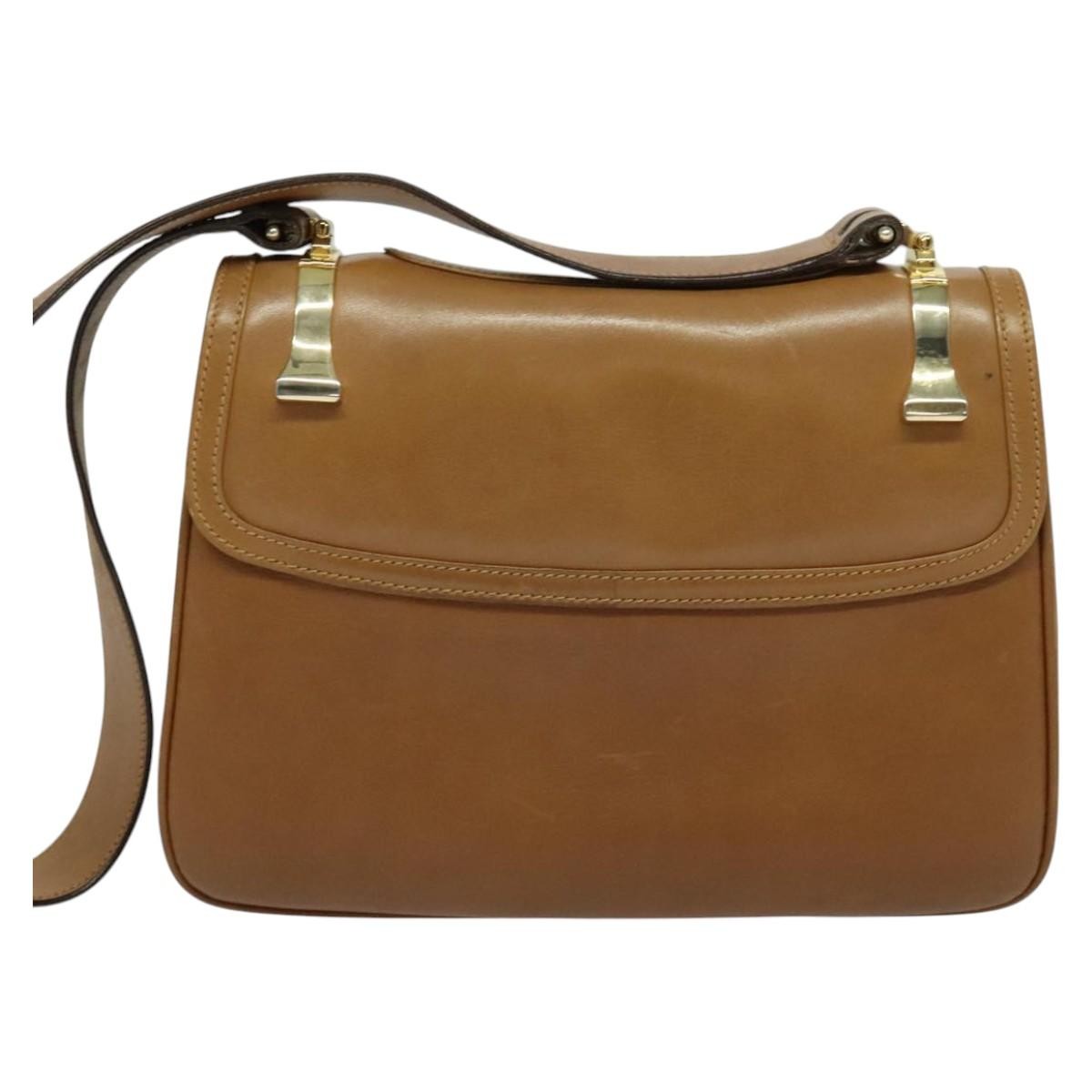 Gucci Vintage Flap Crossbody Bag Leather, BROWN, LEATHER, Shoulder bag