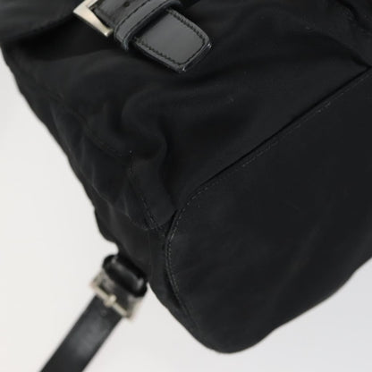 Prada Vela Double Front Pocket Backpack Tessuto with Saffiano Leather, BLACK, NYLON, Backpack