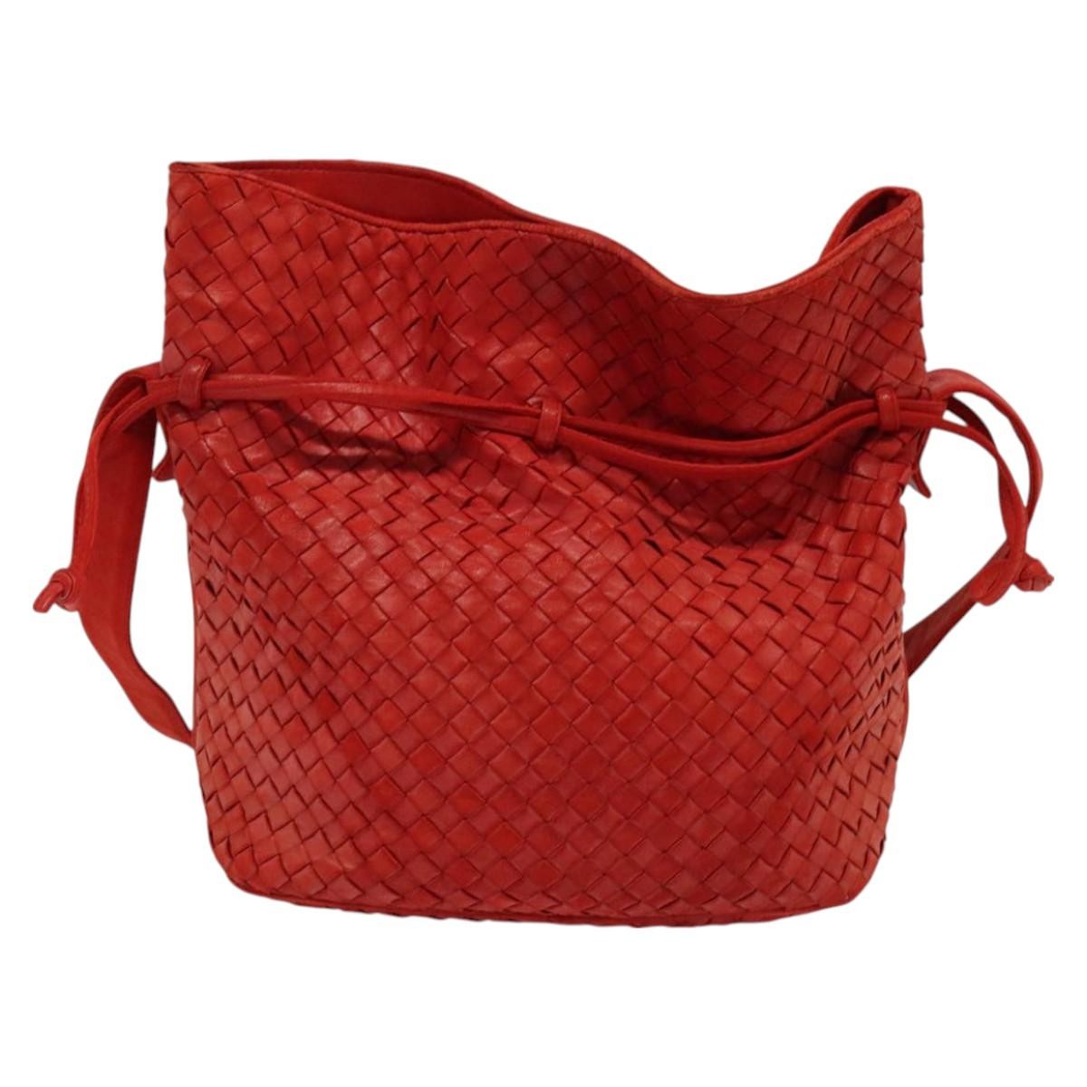 Bottega Veneta Drawstring Tassel Bucket Bag Intrecciato Nappa, RED, LEATHER, Shoulder bag