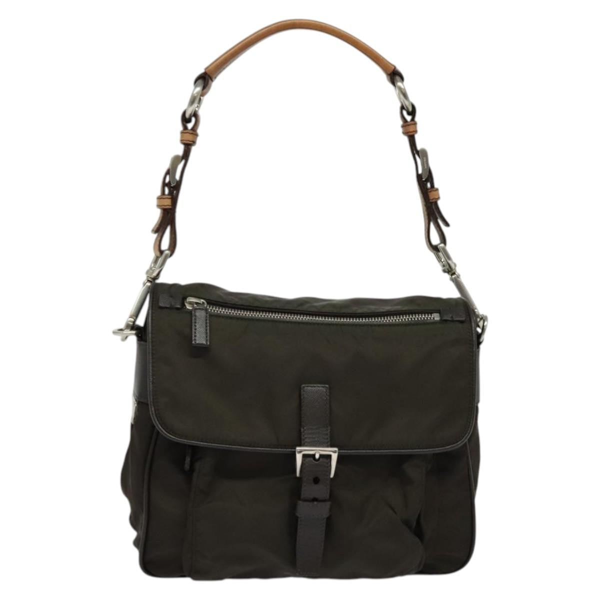 Prada Vintage Flap Shoulder Bag Nylon, KHAKI, NYLON, Shoulder bag